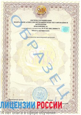 Образец сертификата соответствия (приложение) Осинники Сертификат ISO 22000